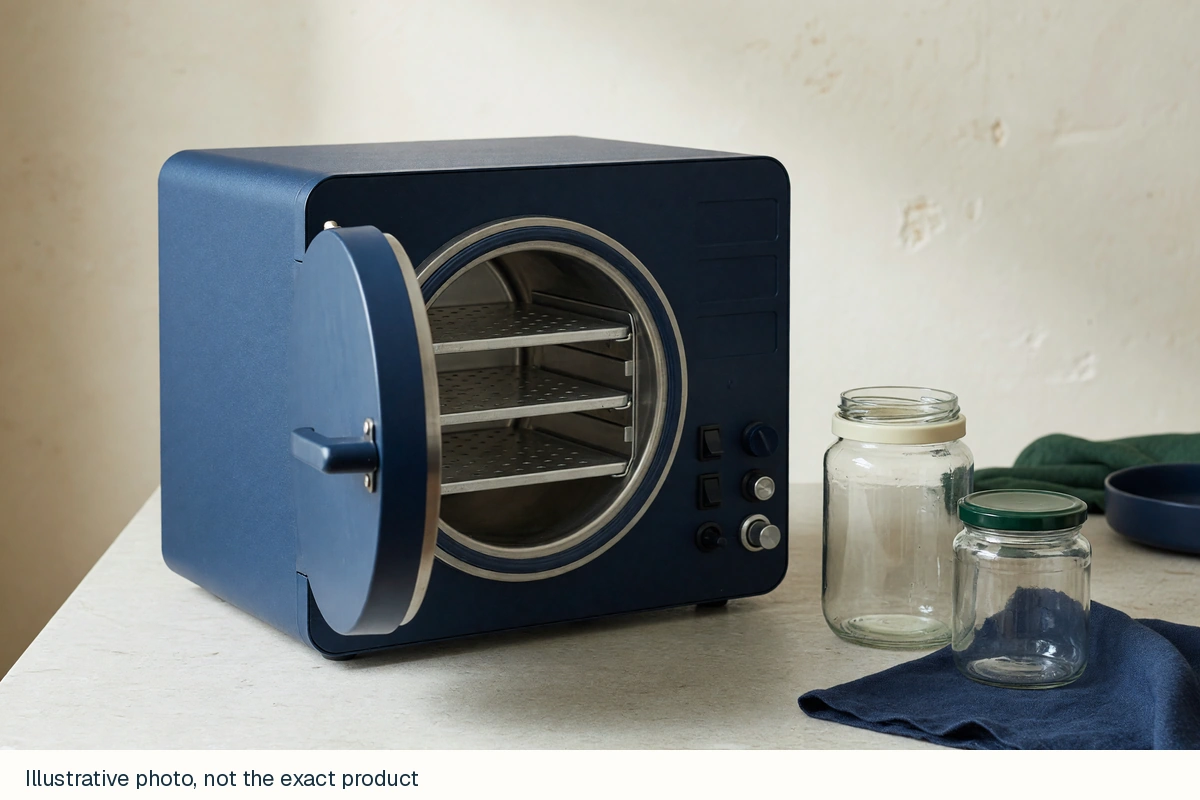 Generic home food-preservation appliance photorealistic generated category image, not the named freeze-dryer model. Illustrative photo, not the exact product.