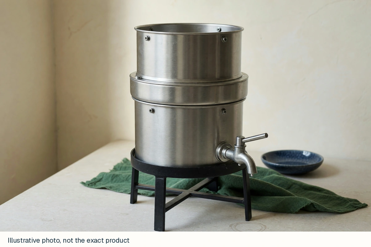 Generic two-chamber gravity water-filter photorealistic generated category image, not the named product. Illustrative photo, not the exact product.