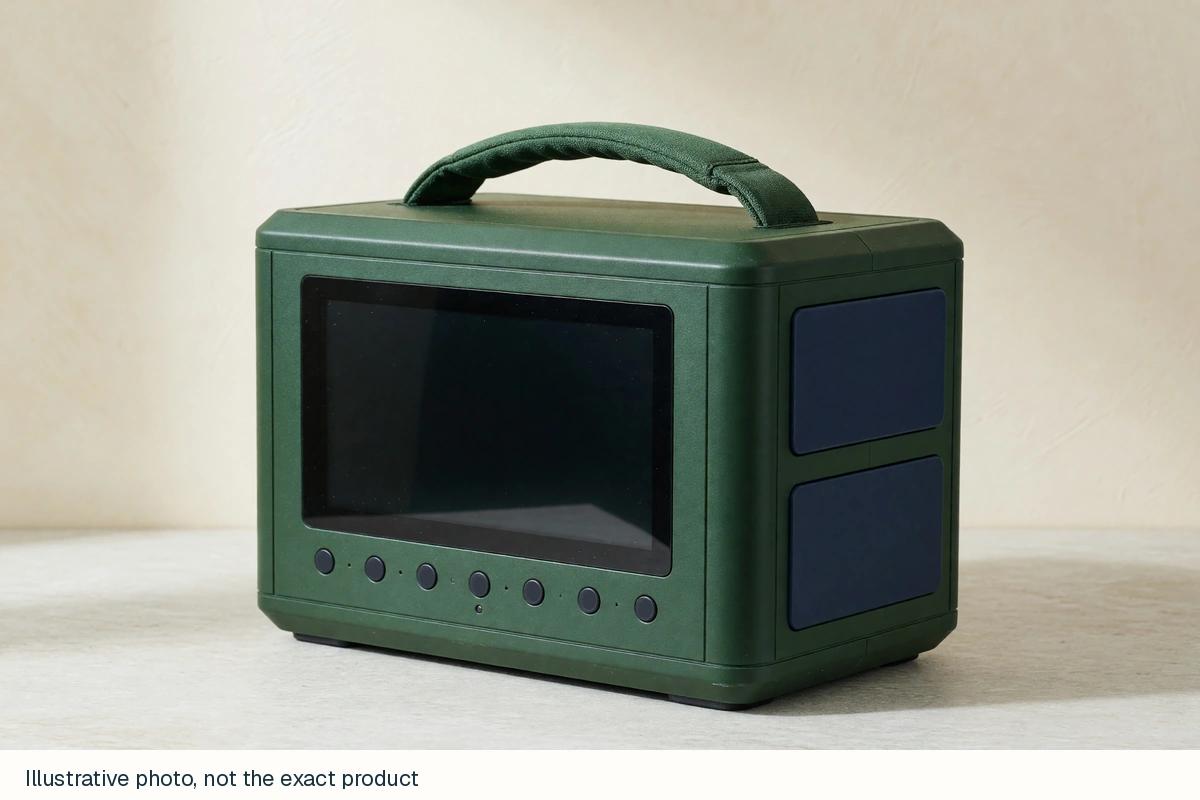 Generic portable backup power-station photorealistic generated category image, not the named model or specifications. Illustrative photo, not the exact product.